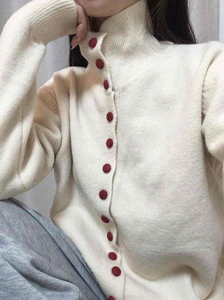 Ivory Button Polo Neck Balloon Fit Short Cardigan