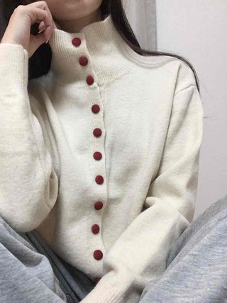Ivory Button Polo Neck Balloon Fit Short Cardigan