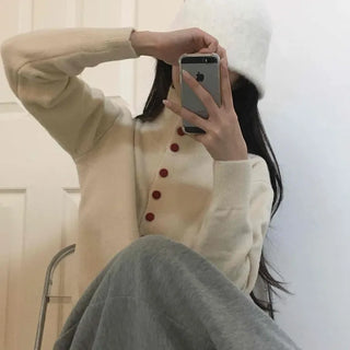 Ivory Button Polo Neck Balloon Fit Short Cardigan