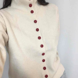 Ivory Button Polo Neck Balloon Fit Short Cardigan