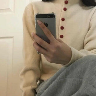 Ivory Button Polo Neck Balloon Fit Short Cardigan