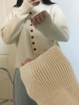 Ivory Button Polo Neck Balloon Fit Short Cardigan