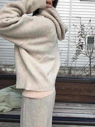 Minimal Cable Shoulder Pad Stand Neck Knit Cardigan