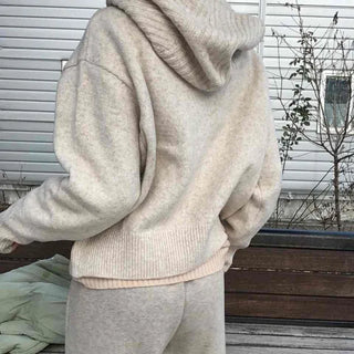 Minimal Cable Shoulder Pad Stand Neck Knit Cardigan