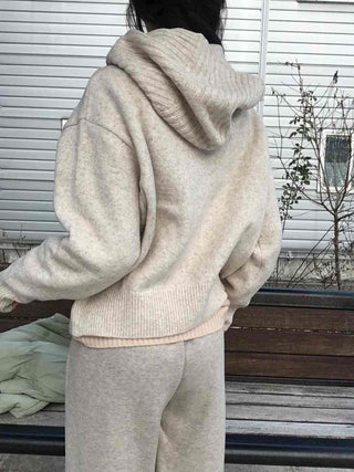 Minimal Cable Shoulder Pad Stand Neck Knit Cardigan