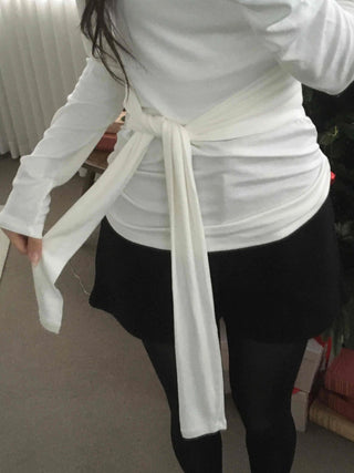Side Wrap String Slim Fit Round Long Sleeve T-shirt
