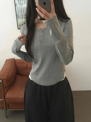 Soft Cotton Button Collar Slim Fit Long Sleeve T-shirt