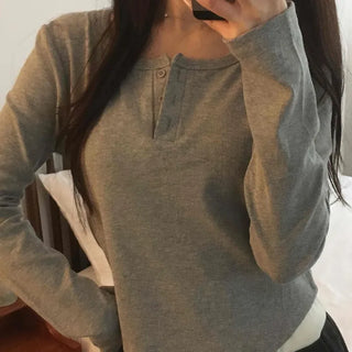 Soft Cotton Button Collar Slim Fit Long Sleeve T-shirt