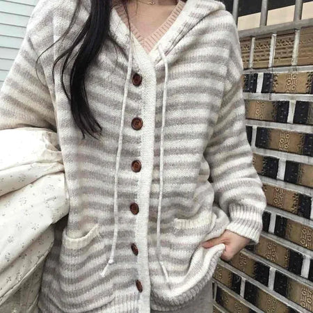 Relax Island Striped Hooded Oversized Cardigan
