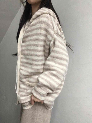 Relax Island Striped Hooded Oversized Cardigan