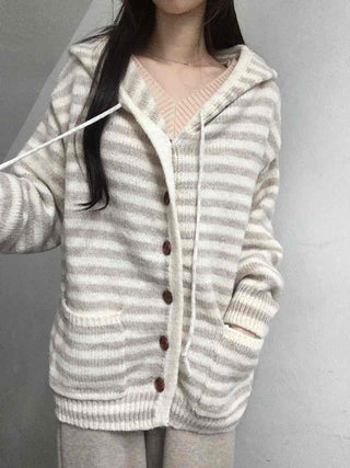 Relax Island Striped Hooded Oversized Cardigan