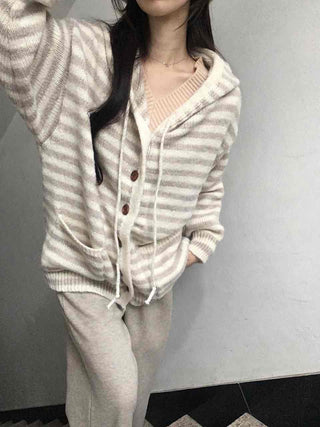 Relax Island Striped Hooded Oversized Cardigan