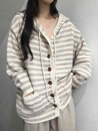 Relax Island Striped Hooded Oversized Cardigan