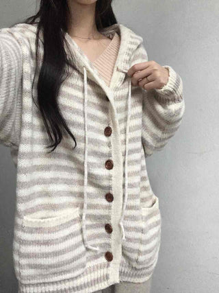 Relax Island Striped Hooded Oversized Cardigan