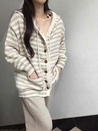 Relax Island Striped Hooded Oversized Cardigan