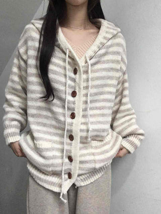 Relax Island Striped Hooded Oversized Cardigan