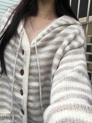 Relax Island Striped Hooded Oversized Cardigan