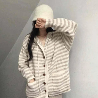 Relax Island Striped Hooded Oversized Cardigan