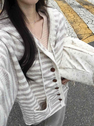 Relax Island Striped Hooded Oversized Cardigan