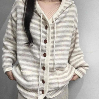 Relax Island Striped Hooded Oversized Cardigan