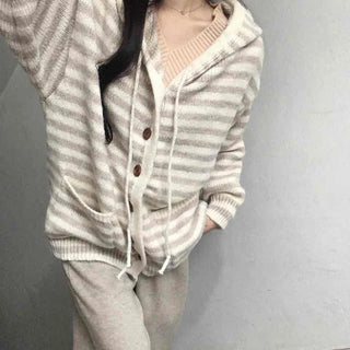 Relax Island Striped Hooded Oversized Cardigan