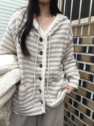 Relax Island Striped Hooded Oversized Cardigan