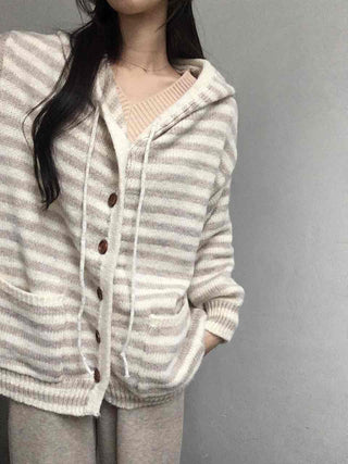 Relax Island Striped Hooded Oversized Cardigan