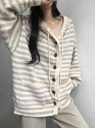 Relax Island Striped Hooded Oversized Cardigan