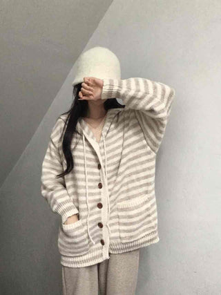 Relax Island Striped Hooded Oversized Cardigan