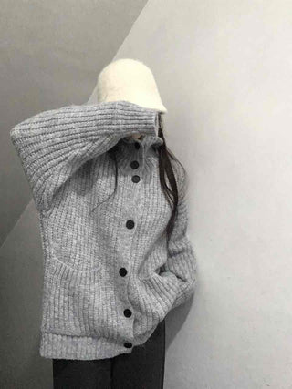 Waffle Texture Loose Fit High-Neck Button Cardigan