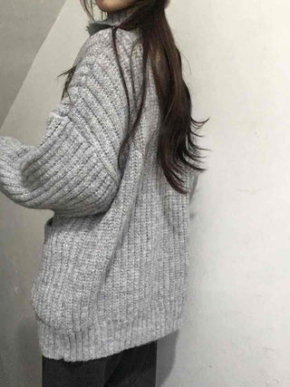 Waffle Texture Loose Fit High-Neck Button Cardigan