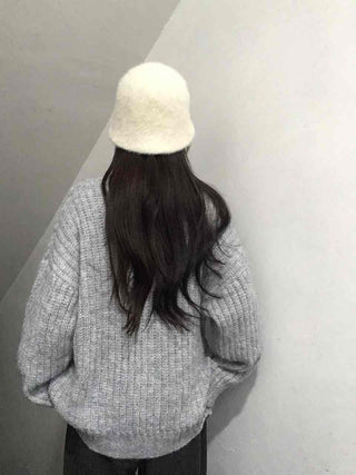 Waffle Texture Loose Fit High-Neck Button Cardigan