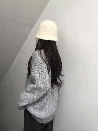Waffle Texture Loose Fit High-Neck Button Cardigan