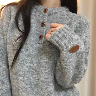 Soft Angora Wood Button Puff Knit