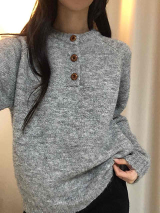 Soft Angora Wood Button Puff Knit