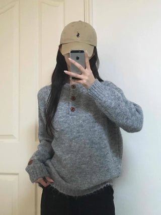 Soft Angora Wood Button Puff Knit