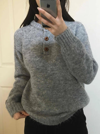 Soft Angora Wood Button Puff Knit