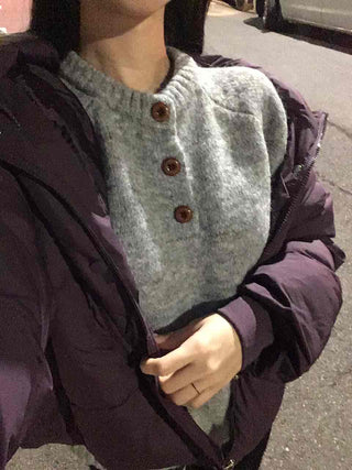 Soft Angora Wood Button Puff Knit