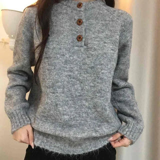 Soft Angora Wood Button Puff Knit