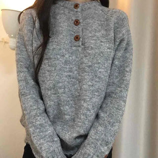 Soft Angora Wood Button Puff Knit