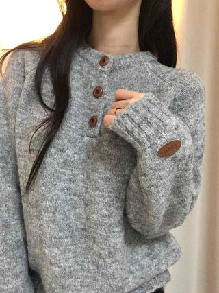 Soft Angora Wood Button Puff Knit