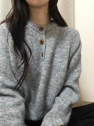 Soft Angora Wood Button Puff Knit
