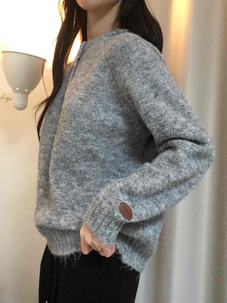 Soft Angora Wood Button Puff Knit