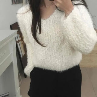 Fluffy Poodle V-neck Knit