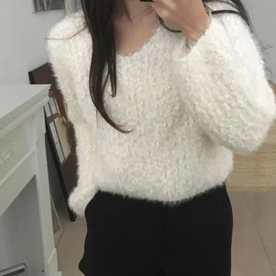 Fluffy Poodle V-neck Knit