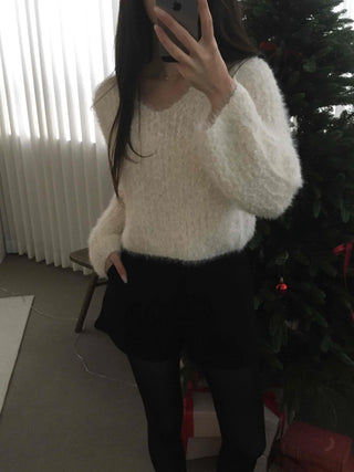 Fluffy Poodle V-neck Knit