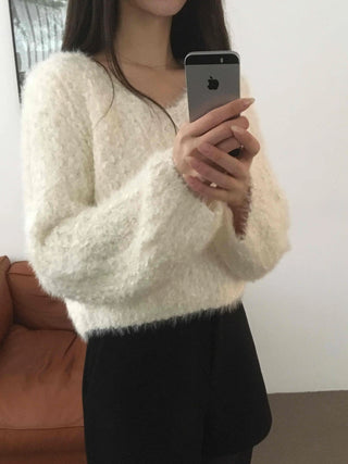 Fluffy Poodle V-neck Knit