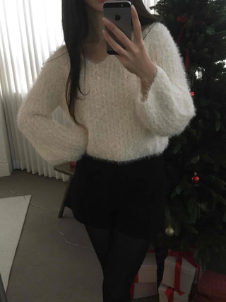 Fluffy Poodle V-neck Knit
