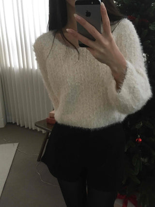 Fluffy Poodle V-neck Knit