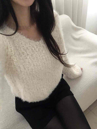 Fluffy Poodle V-neck Knit
